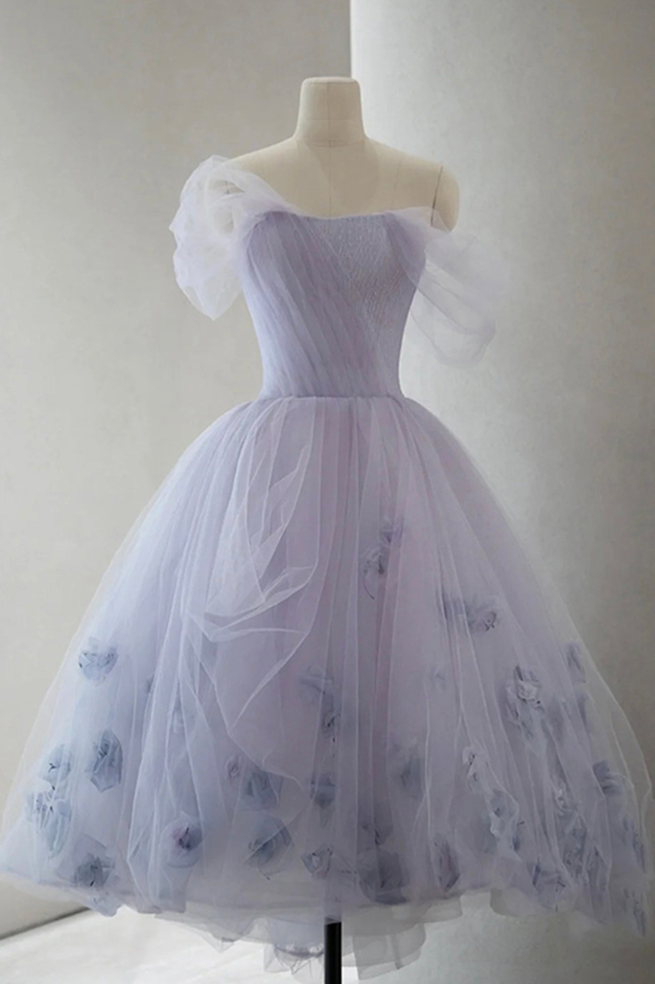 Robe de bal courte en tulle, coupe trapèze, jolie robe de soirée à épaules dénudées