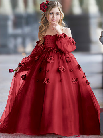 Vestidos de princesa con flores en 3D para niña 