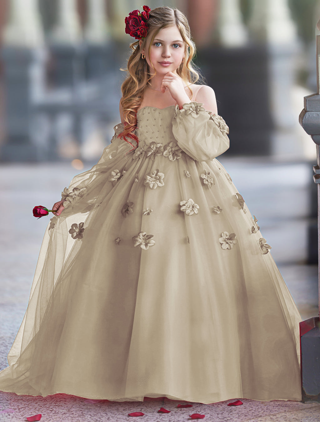 Vestidos de princesa con flores en 3D para niña 