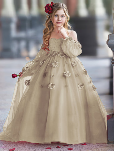 Vestidos de princesa con flores en 3D para niña 