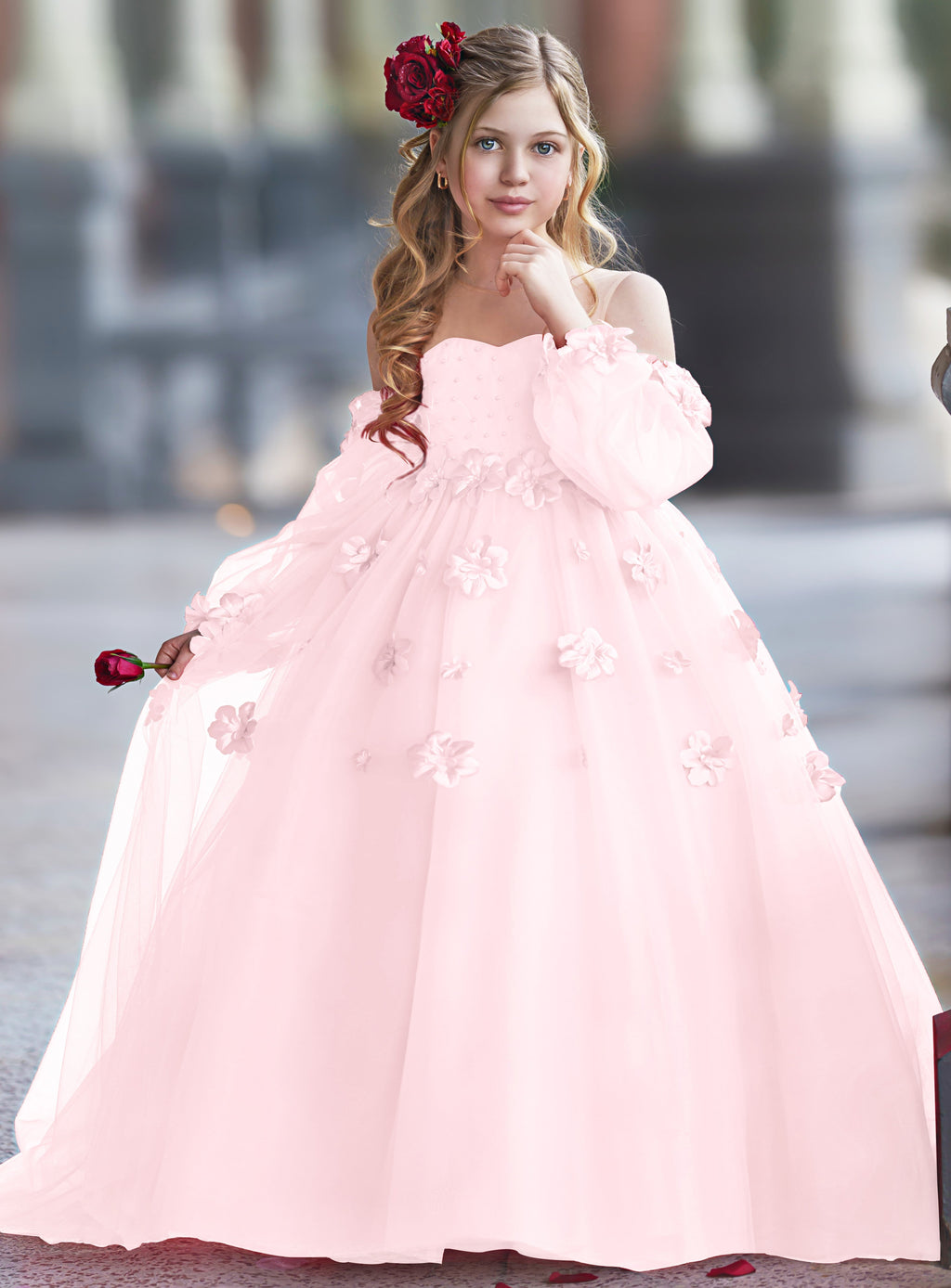 Vestidos de princesa con flores en 3D para niña 