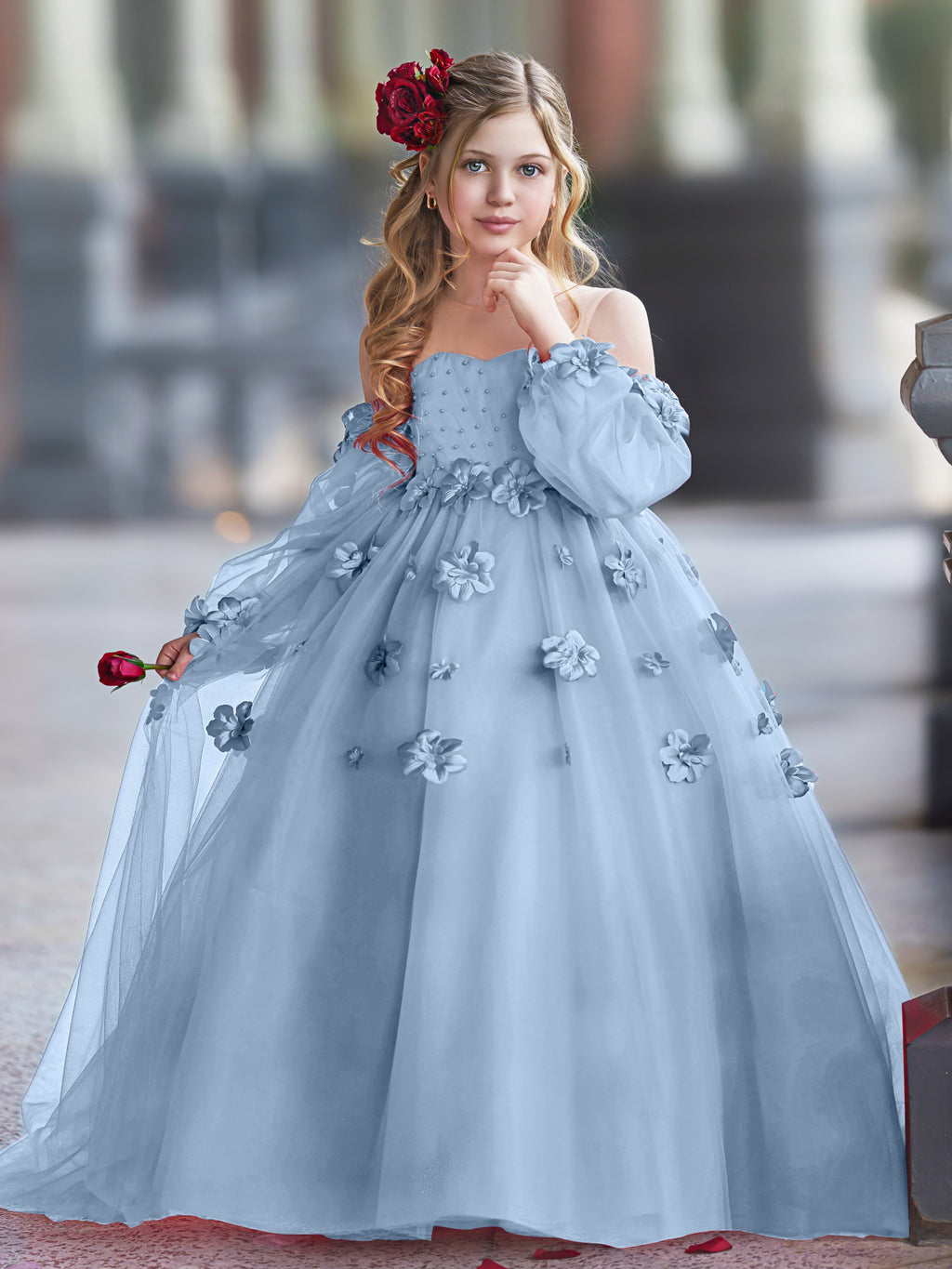 Vestidos de princesa con flores en 3D para niña 