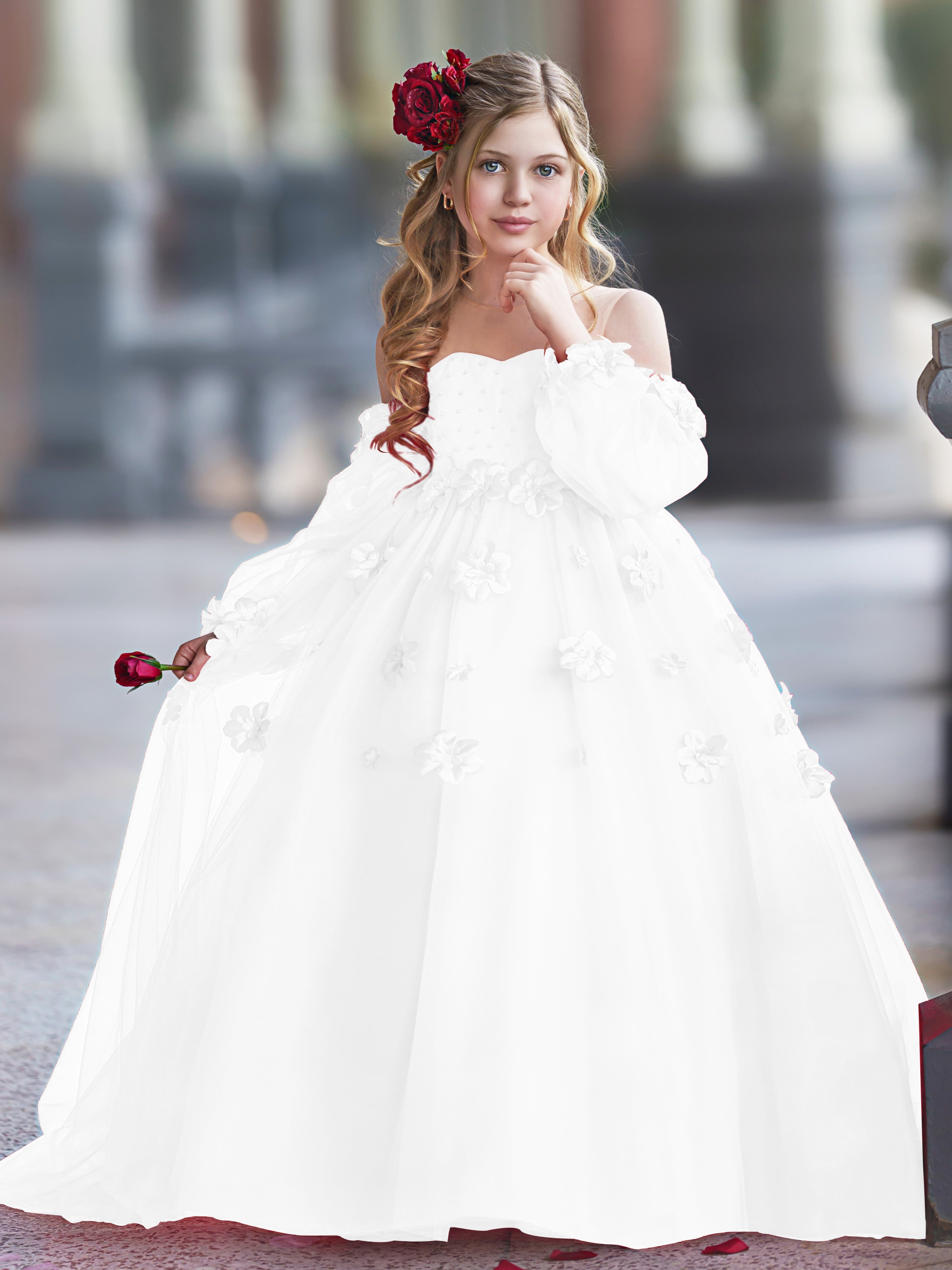 Vestidos de princesa con flores en 3D para niña 