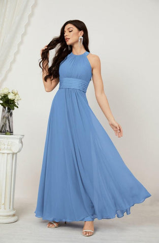 Baoleely Formal Party Gown Dress Chiffon Halter Long Sleeveless Bridesmaid Dresses 2802
