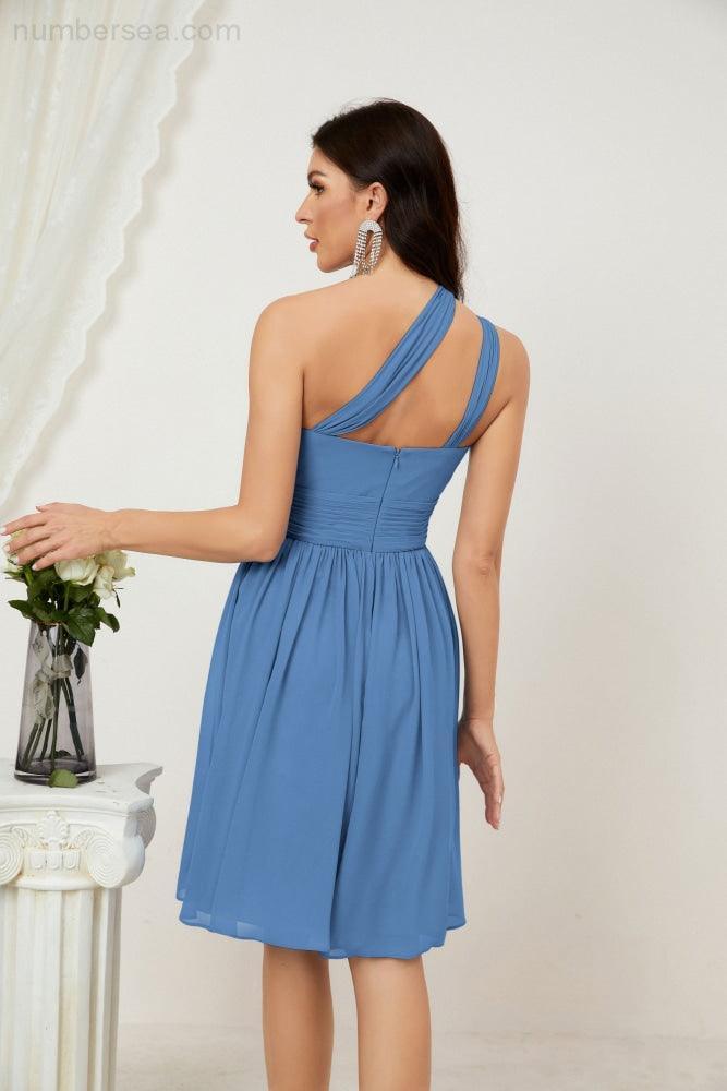 Vestido corto de gasa con un solo hombro para dama de honor de mujer Baoleely, ideal para fiestas y eventos formales como el baile de bienvenida (modelo 2804).