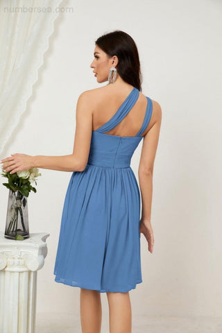 Vestido corto de gasa con un solo hombro para dama de honor de mujer Baoleely, ideal para fiestas y eventos formales como el baile de bienvenida (modelo 2804).
