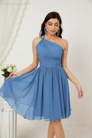Vestido corto de gasa con un solo hombro para dama de honor de mujer Baoleely, ideal para fiestas y eventos formales como el baile de bienvenida (modelo 2804).