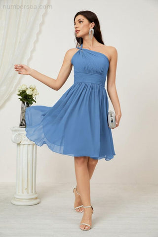 Vestido corto de gasa con un solo hombro para dama de honor de mujer Baoleely, ideal para fiestas y eventos formales como el baile de bienvenida (modelo 2804).