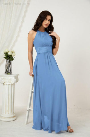 Baoleely Formal Party Gown Dress Chiffon Halter Long Sleeveless Bridesmaid Dresses 2802