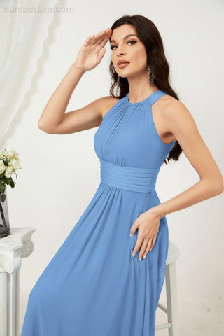 Baoleely Formal Party Gown Dress Chiffon Halter Long Sleeveless Bridesmaid Dresses 2802