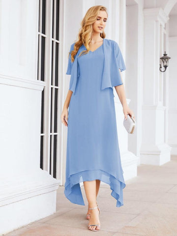 Vestido de fiesta formal de dos piezas corte A para la madre de la novia Sunderly SY28073