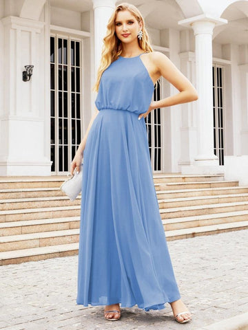 Vestido largo de dama de honor Baoleely con cuello halter, corte A, estilo formal, para jóvenes, modelo 28029