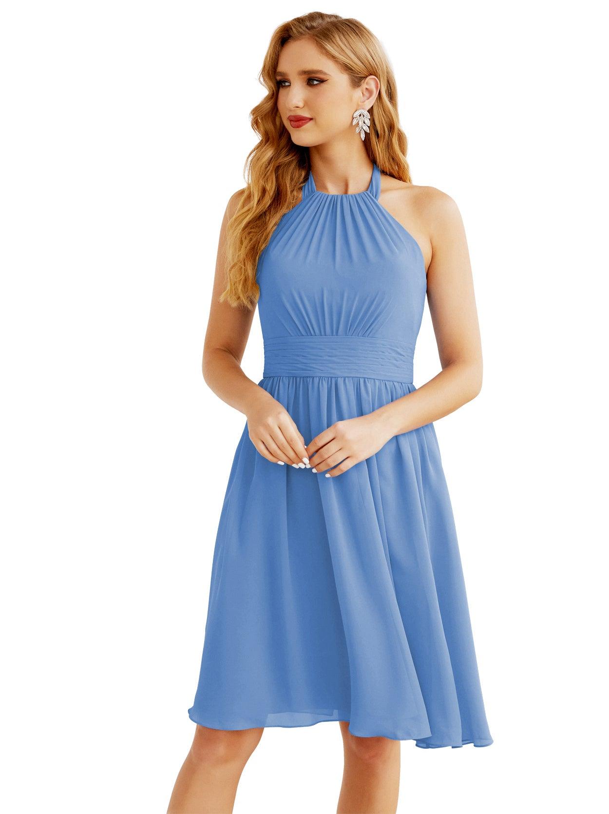 Baoleely - Vestido de dama de honor de gasa con cuello halter, corto, sin mangas, formal, para fiesta, espalda descubierta, 28023 