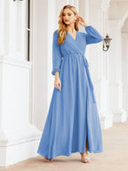 Vestido de dama de honor de gasa para mujer Sunderly, corte en A, manga larga, vestido de noche formal para invitada de boda SY28032 
