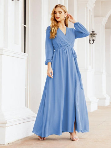 Sunnderly Women's Chiffon Bridesmaid Dress A line Long Sleeves Formal Evening Prom Gown for Wedding Guest SY28032