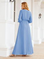 Vestido de dama de honor de gasa para mujer Sunderly, corte en A, manga larga, vestido de noche formal para invitada de boda SY28032 
