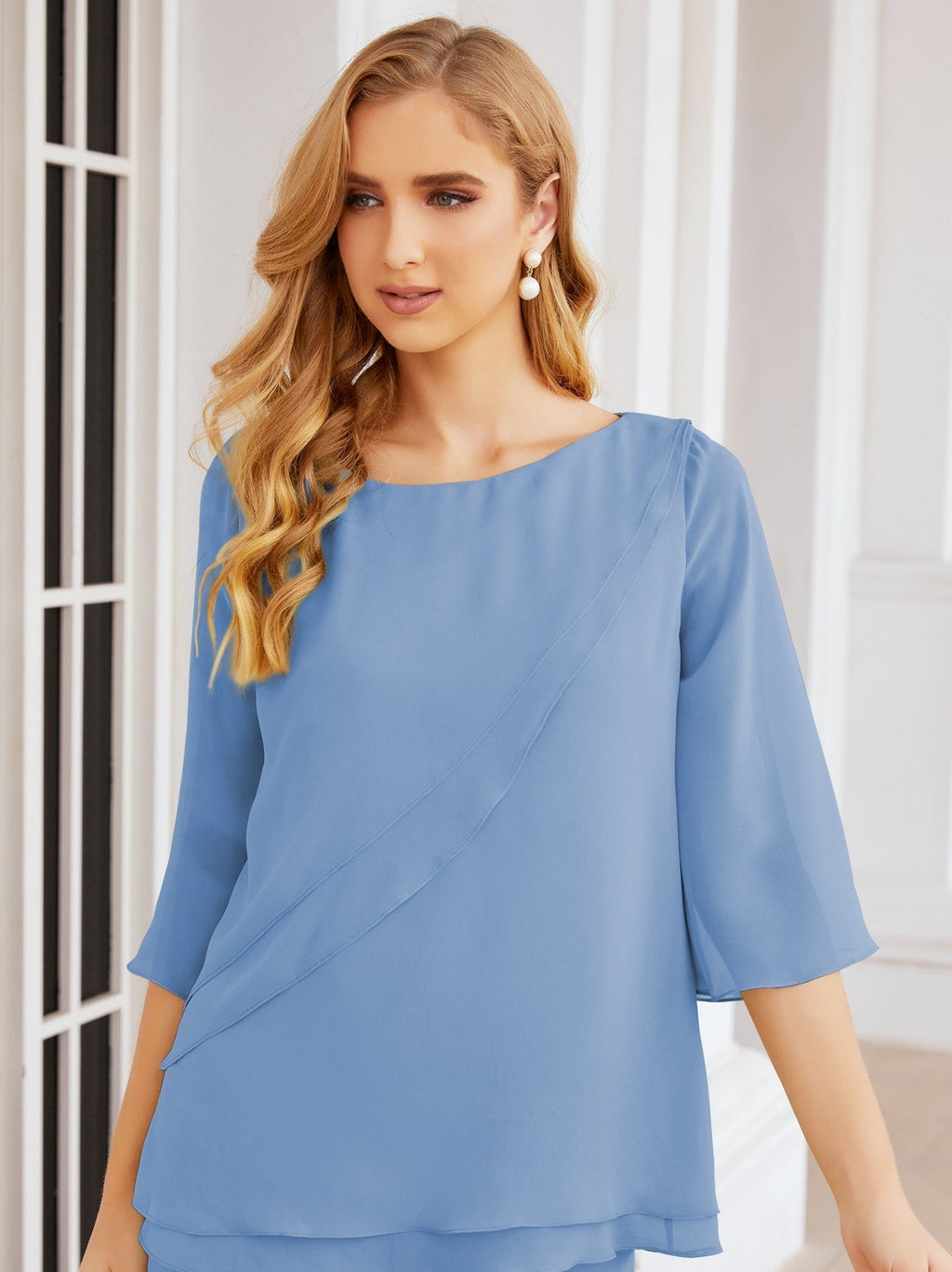 Baoleely Élégante robe mère de la mariée 2 pièces, grande taille, pantalon, volants, couches argentées, peignoir 28064