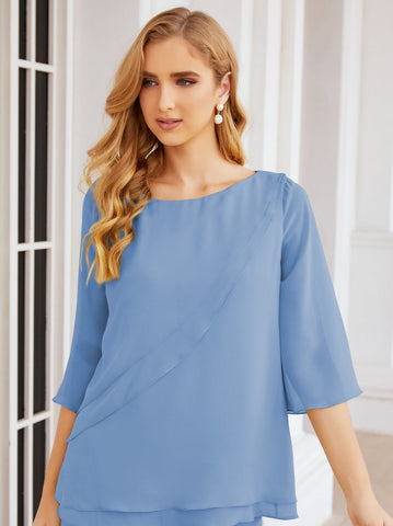 Elegante conjunto de pantalón y bata plateada de dos piezas para la madre de la novia, talla grande, con volantes, Sunderly Elegant SY28064