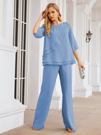 Baoleely Élégante robe mère de la mariée 2 pièces, grande taille, pantalon, volants, couches argentées, peignoir 28064