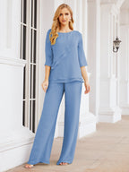 Baoleely Élégante robe mère de la mariée 2 pièces, grande taille, pantalon, volants, couches argentées, peignoir 28064