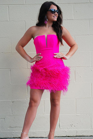 Strapless Bodycon Homecoming Dress with Feather