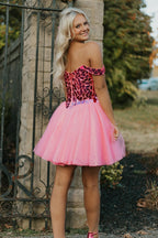 Glitter Off the Shoulder A-Line Tulle Short Homecoming Dress