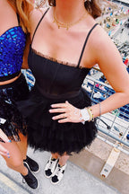 Spaghetti Straps Tulle Tiered Short Homecoming Dress