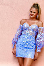 Sparkly Purple Strapless Bodycon Corset Homecoming Dress with Applliques