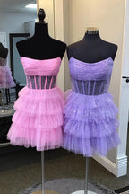 Robe de bal bustier en tulle à volants et corset à sequins