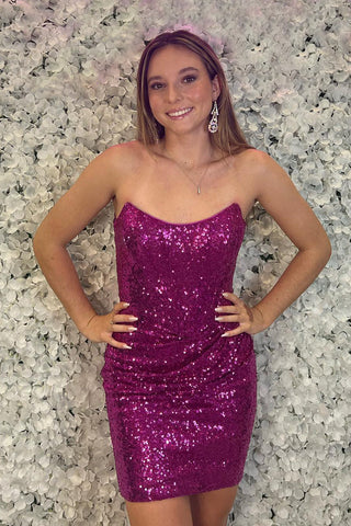 Sparkly Strapless Sequins Bodycon Homecoming Dress