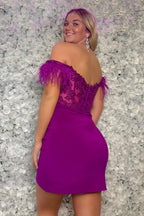Off the Shoulder Bodycon Homecoming Dress with Feather