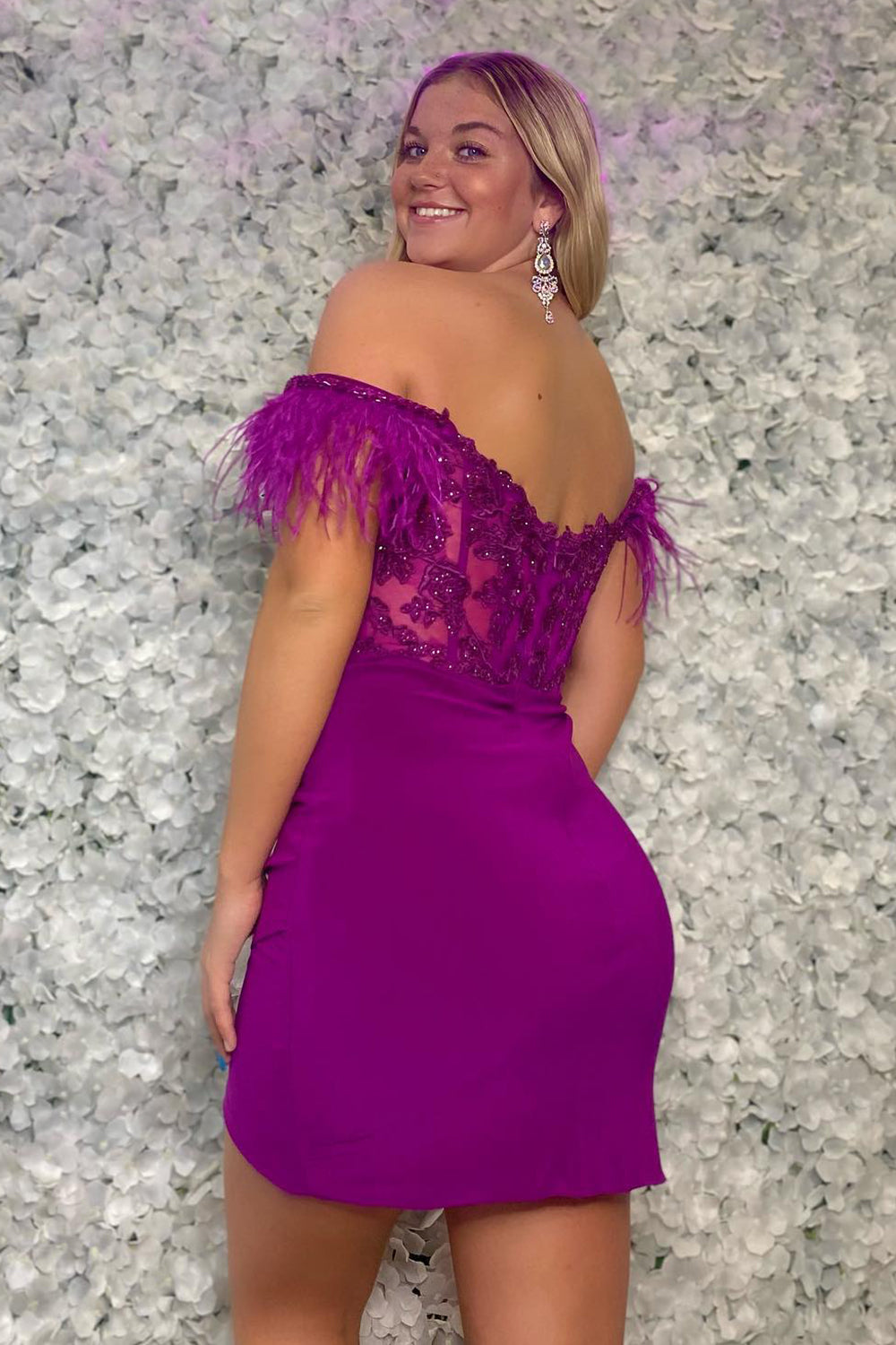 Off the Shoulder Bodycon Homecoming Dress with Feather