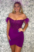 Off the Shoulder Bodycon Homecoming Dress with Feather