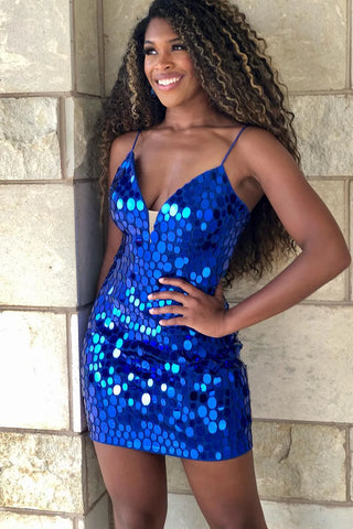 Sparkly Spaghetti Straps Sequins Bodycon Short Homecoming Dress