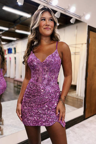 Vestido ajustado de lentejuelas brillantes con tirantes finos para baile de bienvenida