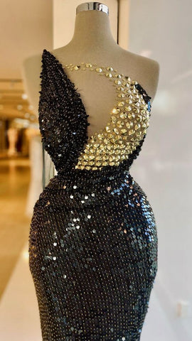 Robe de soirée glamour à sequins noirs, robe de cérémonie sexy Y731