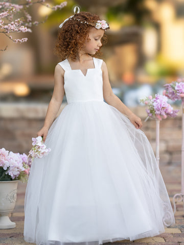 Vestido de princesa/vestido de princesa de satén y tul hasta los tobillos para niña de las flores 