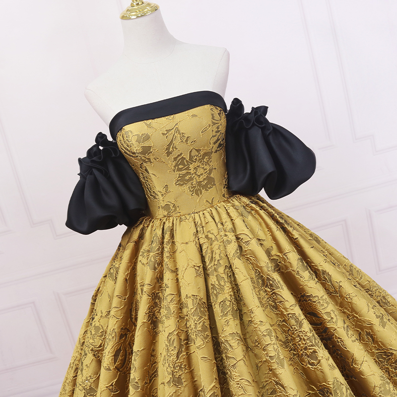 Vestido de novia dorado de estilo retro, corte ajustado, estilo vintage, vestido de baile s04