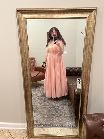 Classy Spaghetti Straps Pleated Tulle Green Midi Prom Dress A Line  Evening Dress Y8452