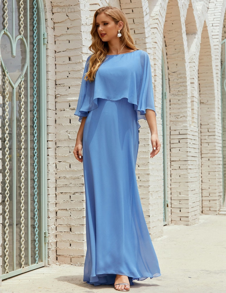 Vestido de dama de honor Sunderly para mujer, manga larga, cuello en V, de gasa, vestido formal de fiesta de boda SY28018