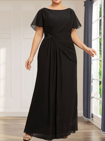 Vestido de novia de corte A, escote redondo ilusión, largo té, de gasa, encaje, con lentejuelas y pedrería.