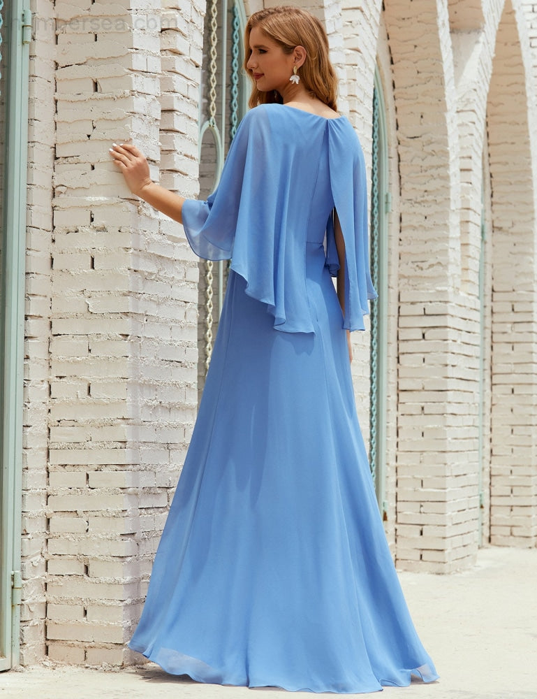 Vestido de dama de honor Sunderly para mujer, manga larga, cuello en V, de gasa, vestido formal de fiesta de boda SY28018