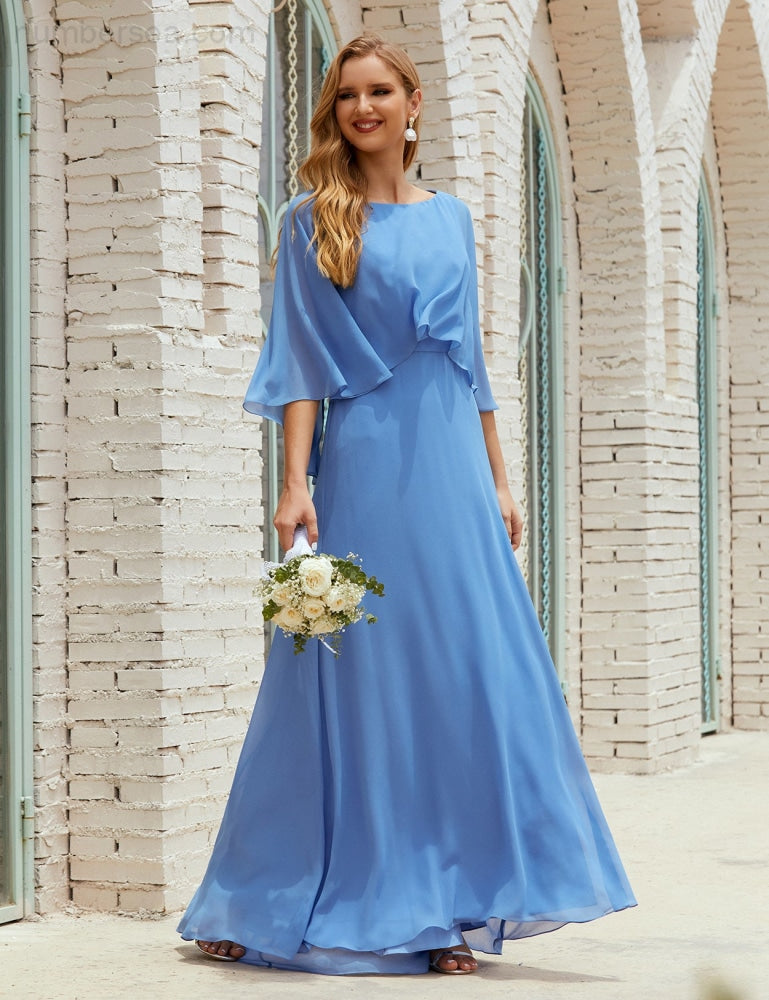 Vestido de dama de honor Sunderly para mujer, manga larga, cuello en V, de gasa, vestido formal de fiesta de boda SY28018