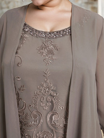 Separates Jumpsuit/Pantsuit Scoop Floor-Length Chiffon Lace Mother of the Bride Dress With Beading Sequins