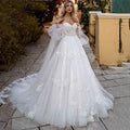 Robe de mariée princesse en tulle illusion, manches bouffantes, épaules dénudées, décolleté en cœur, appliques en dentelle, vestidos de noiva 