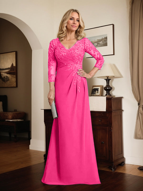 Vestido de novia de corte recto/columna, escote en V ilusión, largo hasta el suelo, de gasa de encaje con lentejuelas plisadas. 