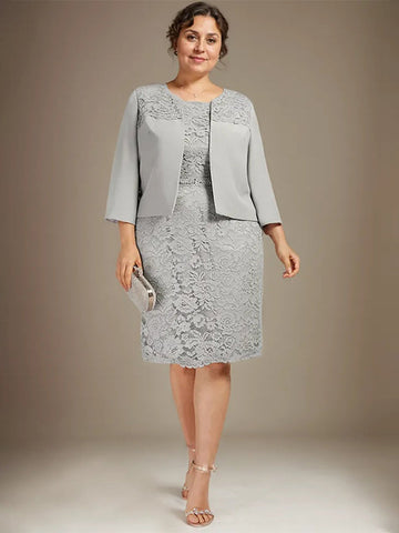 Robe fourreau/colonne en mousseline de soie et dentelle, longueur genou, ornée de perles, pour la mère de la mariée 