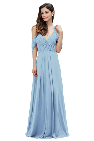 Elegant Off Shoulder Spaghetti Straps Aline Chiffon Bridesmaid Dress Floor Length Wedding Party Dress