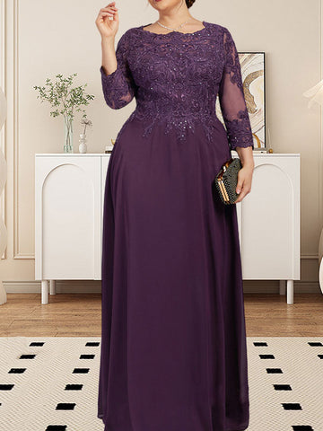 A-line Scoop Floor-Length Lace Chiffon Mother of the Bride Dress With Sequins