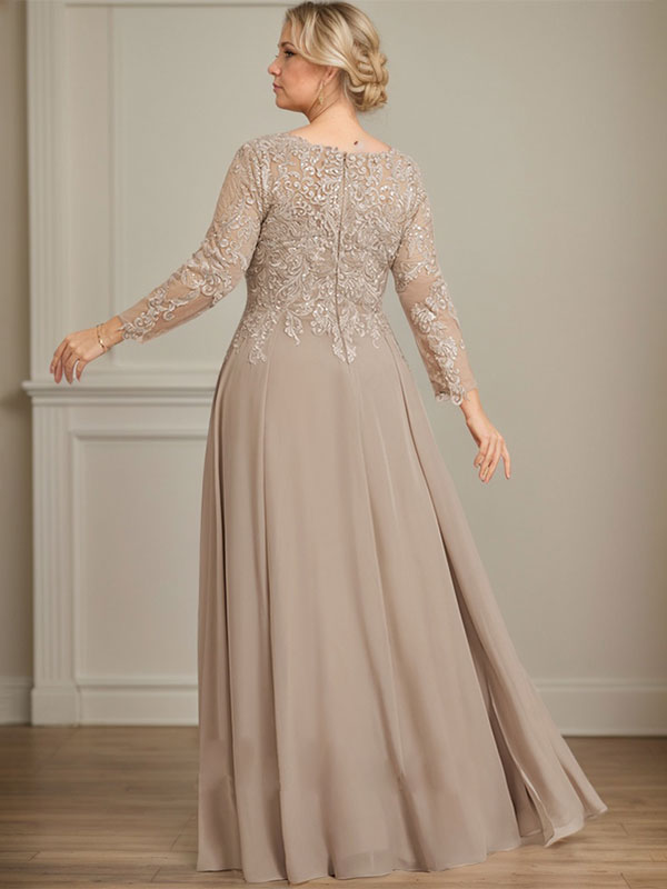 Vestido de novia de corte A, escote en V, largo hasta el suelo, de gasa de encaje con lentejuelas para la madre de la novia 